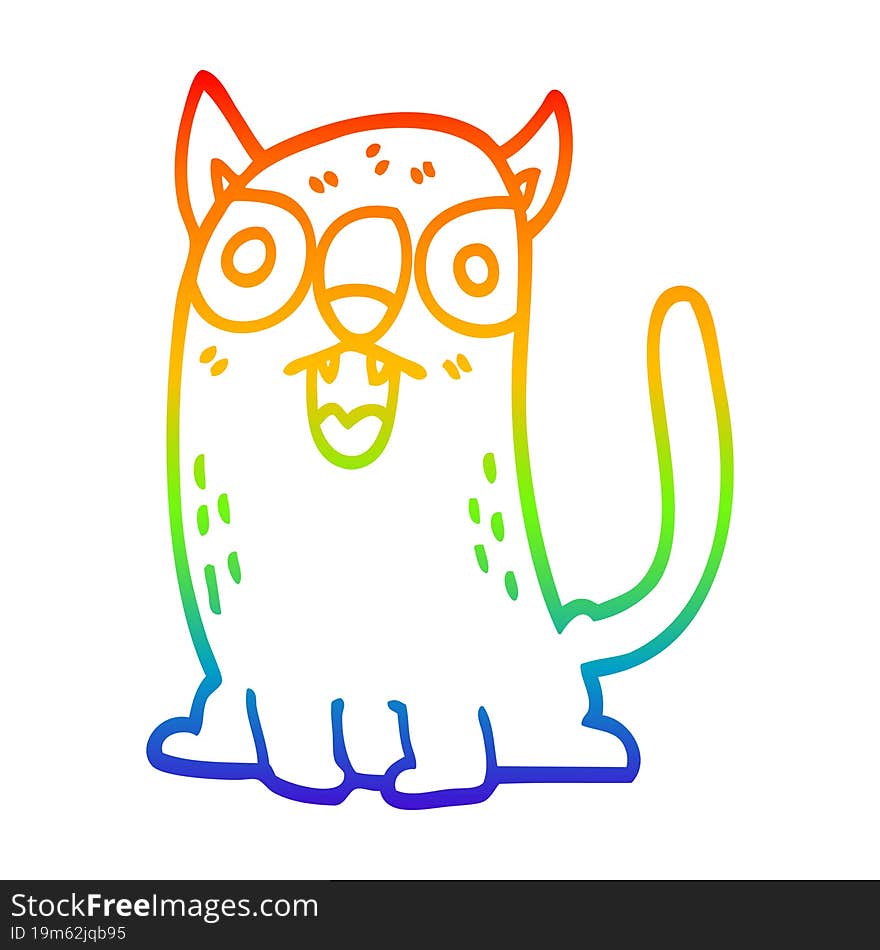 Rainbow Gradient Line Drawing Cartoon Funny Cat