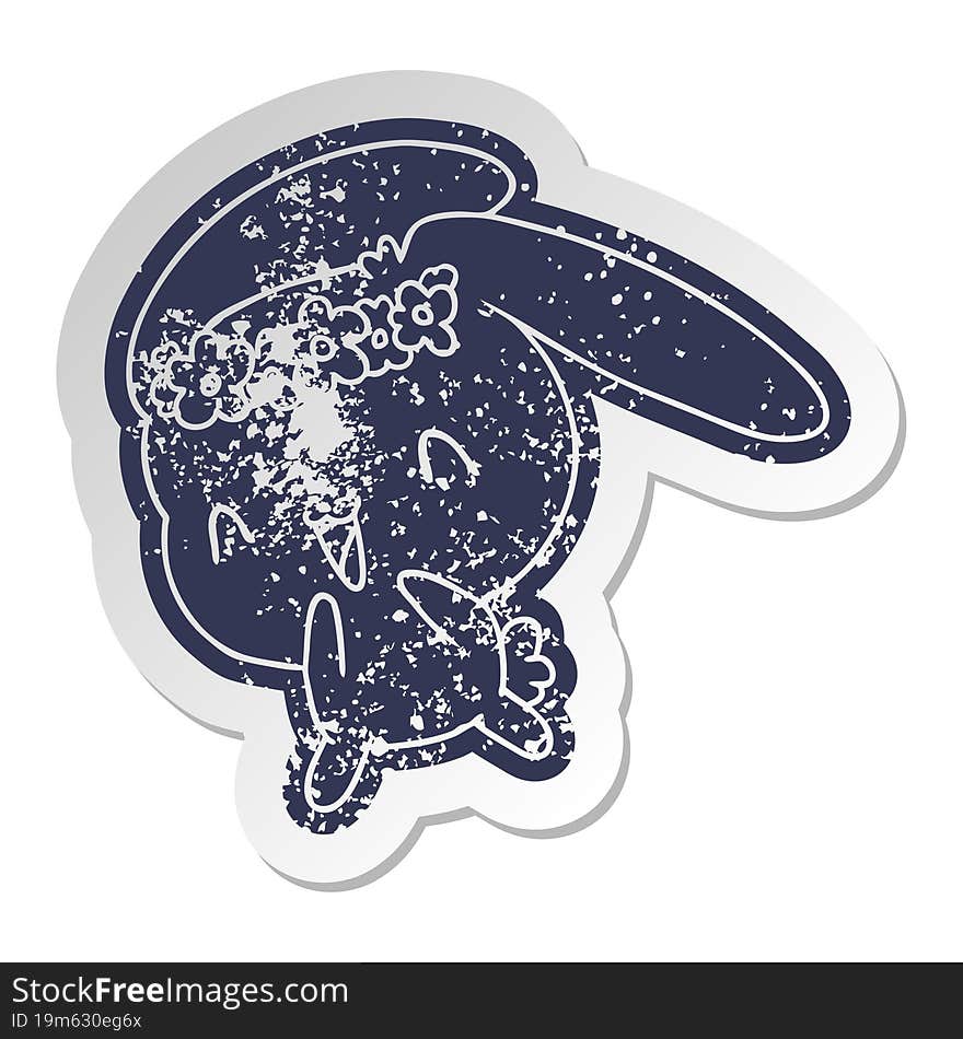 distressed old cartoon sticker kawaii cute furry bunny