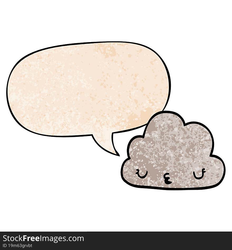 cute cartoon cloud and speech bubble in retro texture style