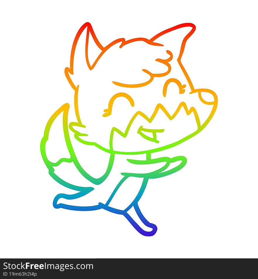 rainbow gradient line drawing of a happy cartoon fox