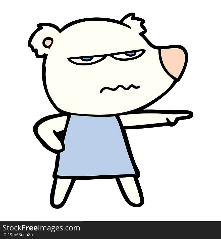 cartoon angry bear polar girl pointing. cartoon angry bear polar girl pointing