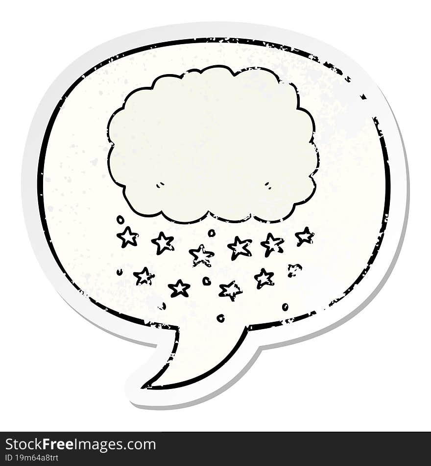 cartoon rain cloud and speech bubble distressed sticker