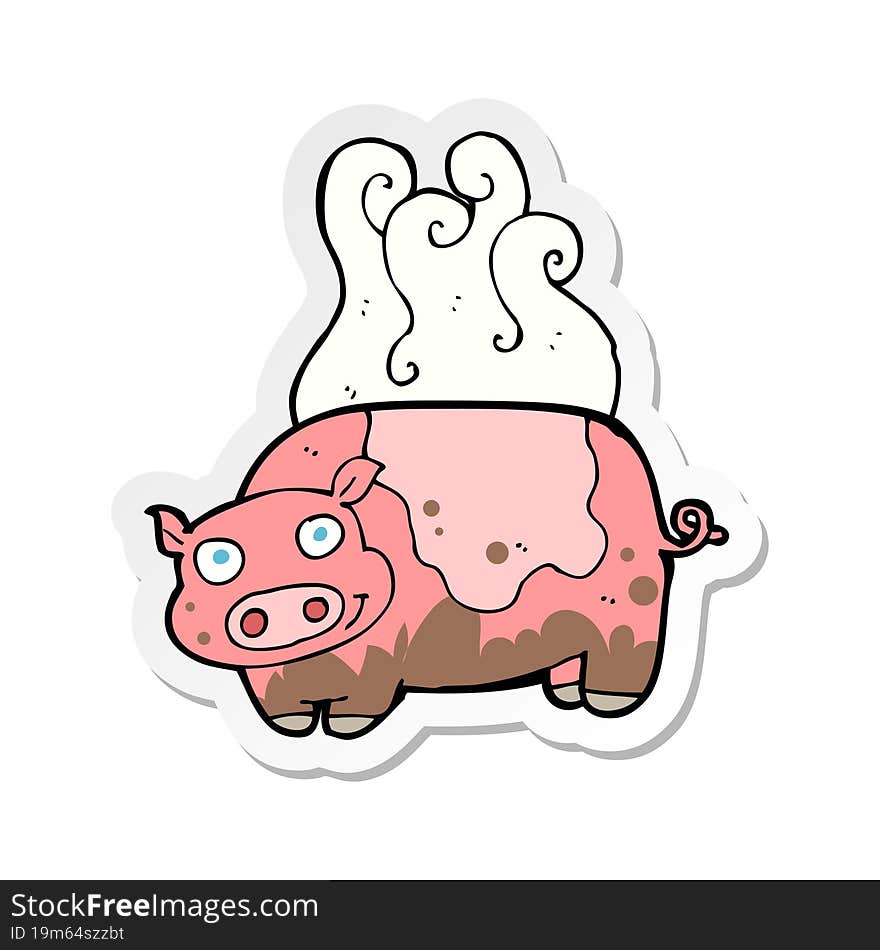 Sticker Of A Cartoon Muddy Pig