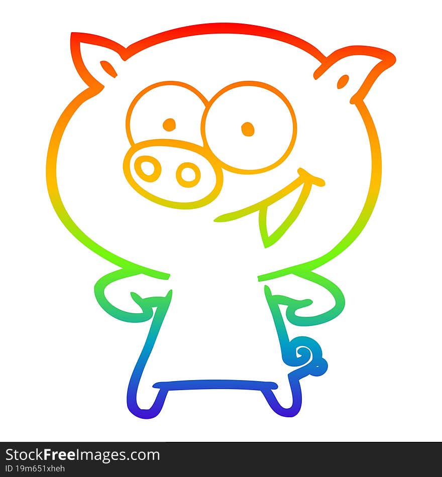 rainbow gradient line drawing of a cheerful pig cartoon