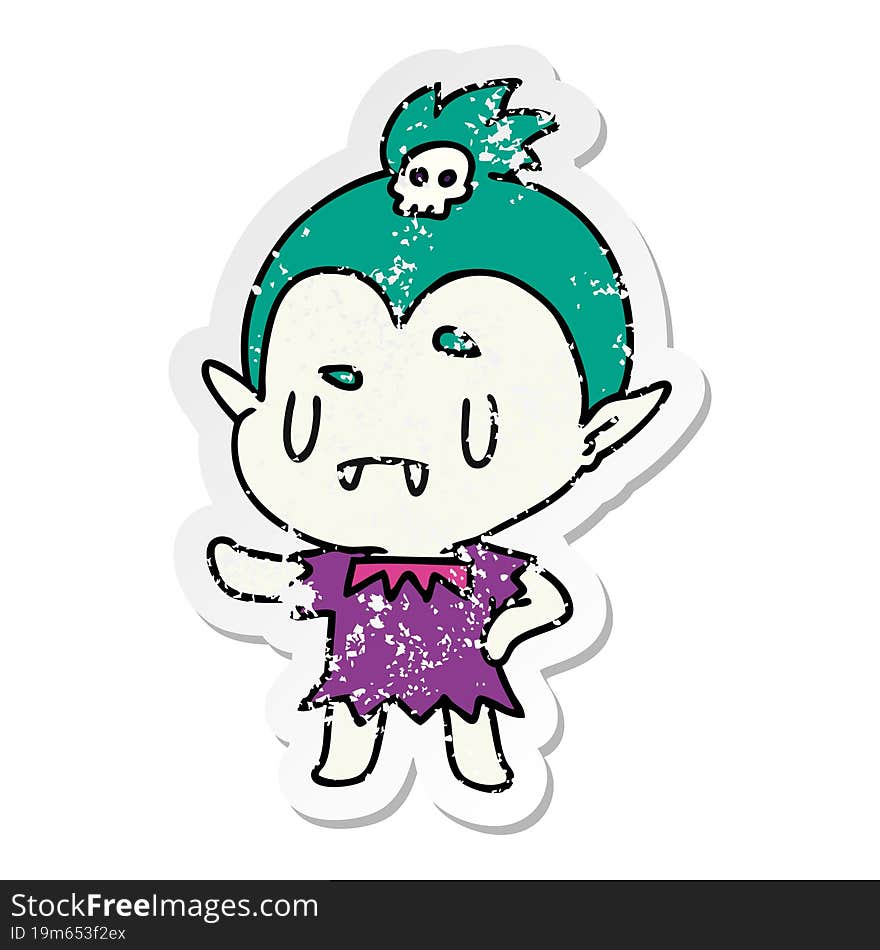 distressed sticker cartoon kawaii of cute vampire girl