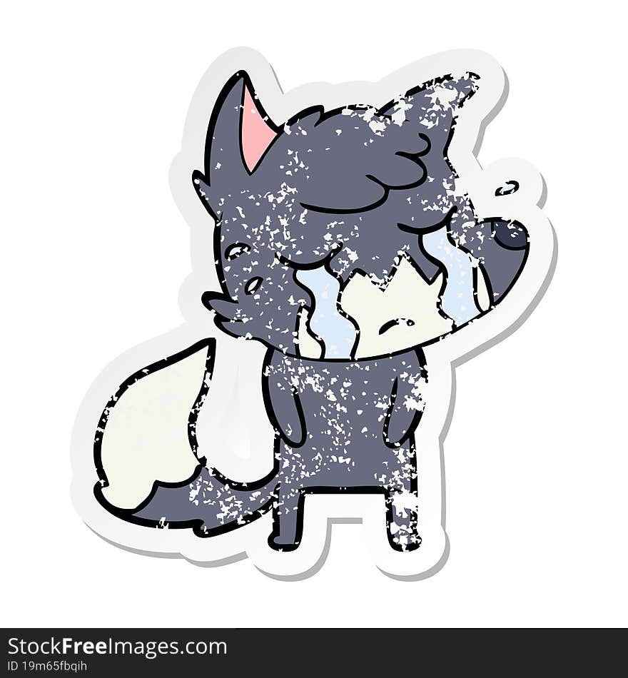 distressed sticker of a crying fox cartoon