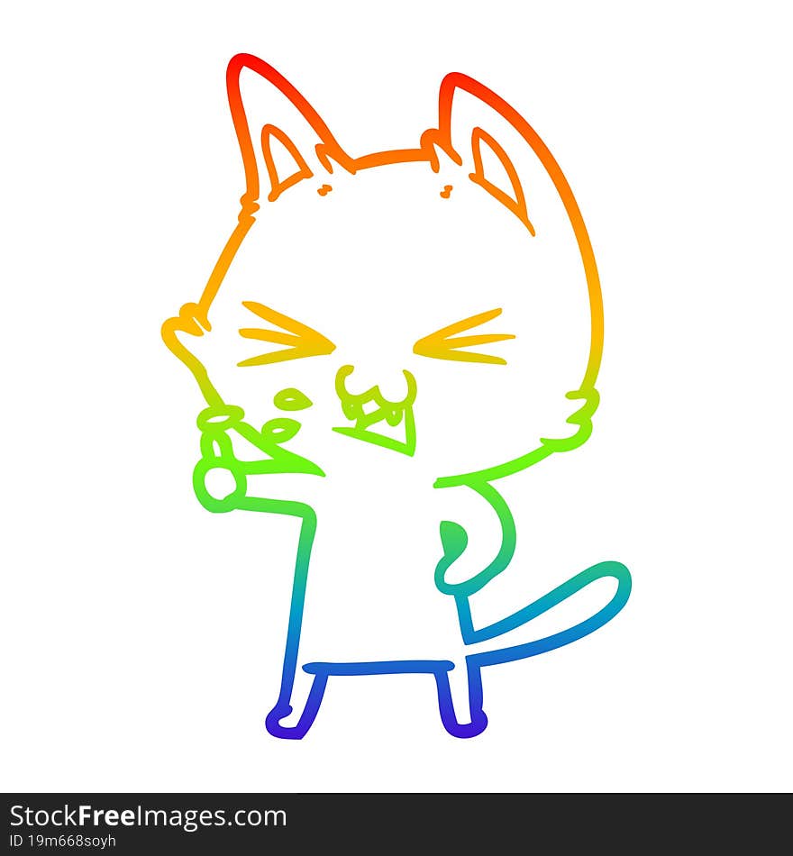 rainbow gradient line drawing cartoon cat hissing