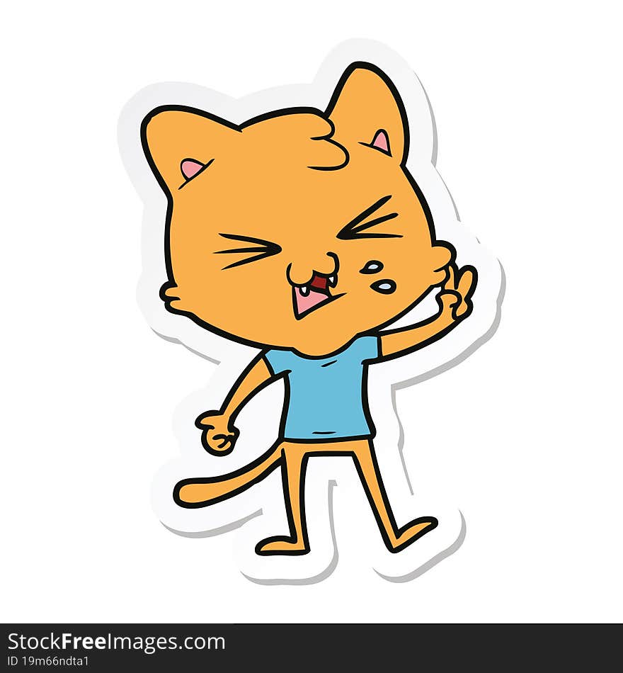 sticker of a cartoon hissing cat