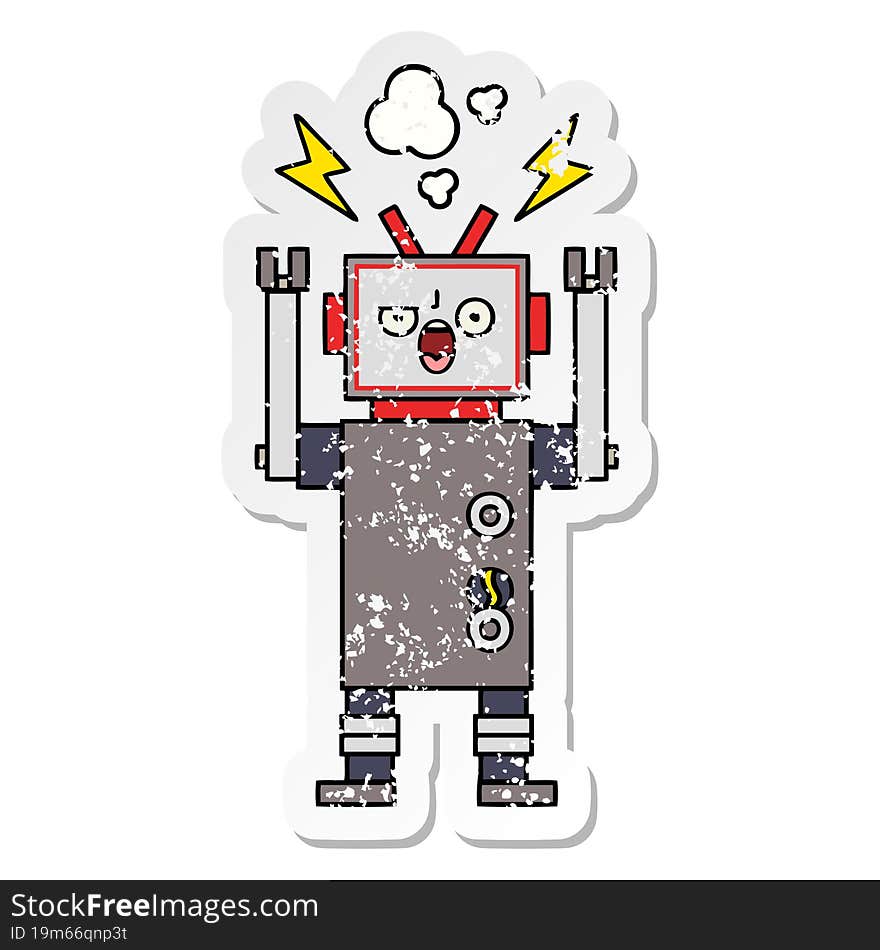 Distressed Sticker Of A Cute Cartoon Broken Robot