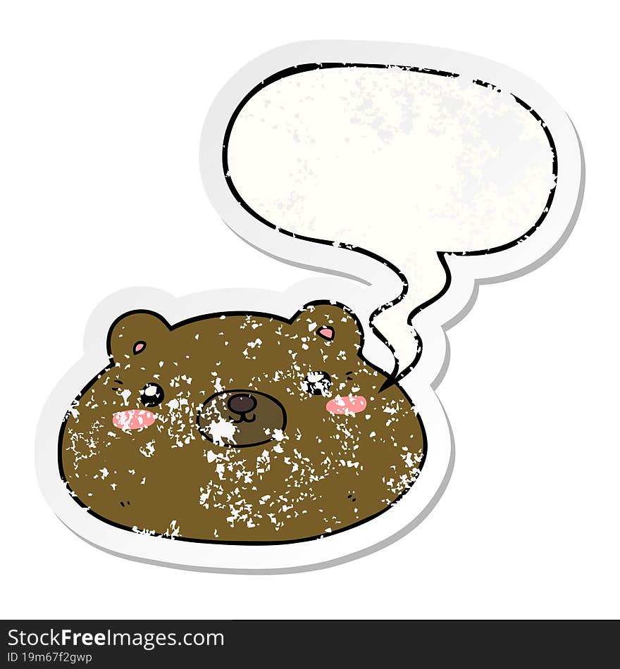 Cartoon Bear And Speech Bubble Distressed Sticker