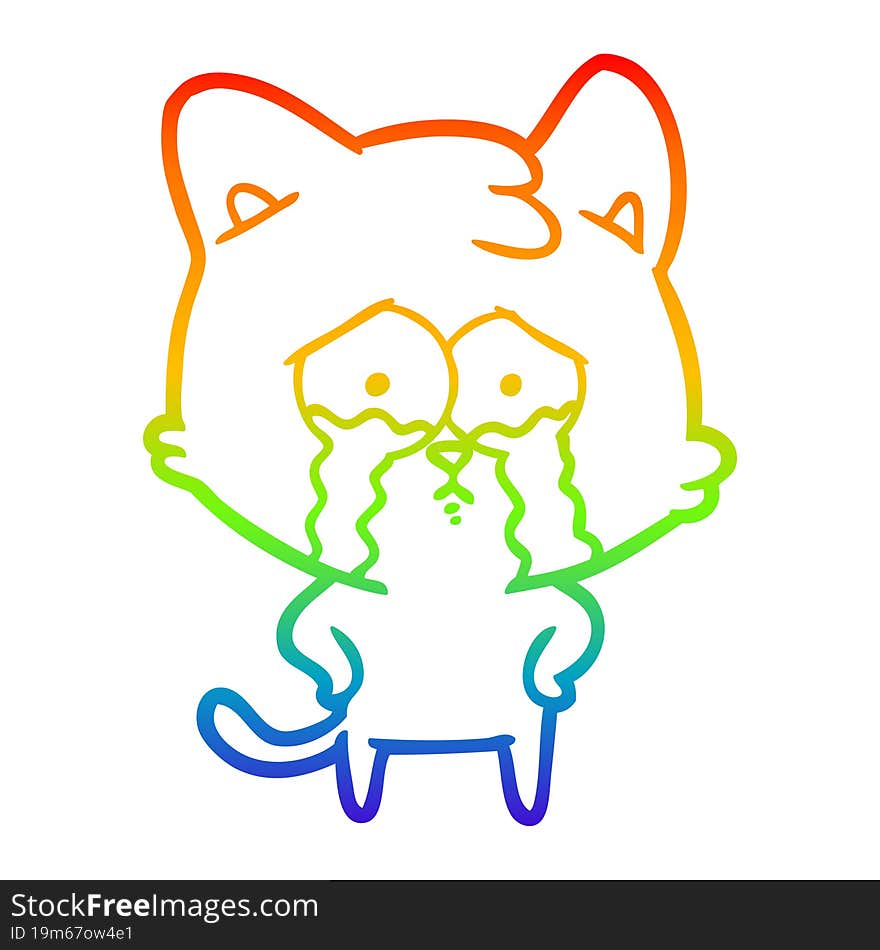 rainbow gradient line drawing cartoon crying cat