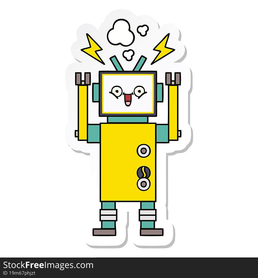 sticker of a cute cartoon happy robot