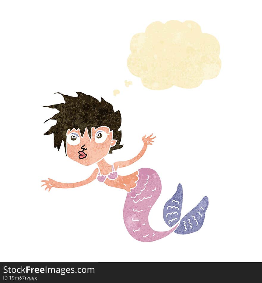 cartoon mermaid with thought bubble