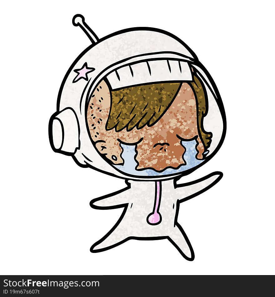 cartoon crying astronaut girl. cartoon crying astronaut girl