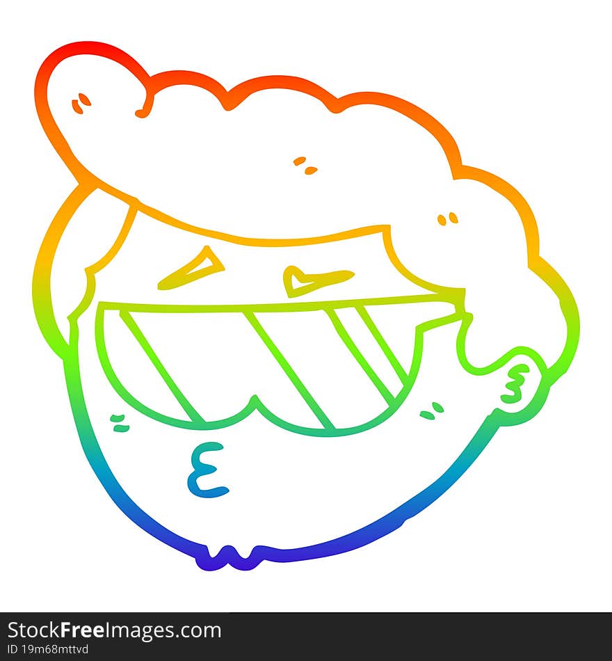 Rainbow Gradient Line Drawing Cartoon Boy Wearing Sunglasses