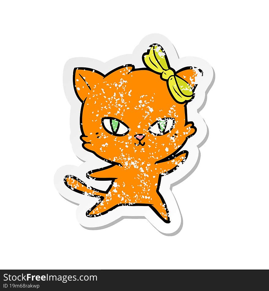 Distressed Sticker Of A Cute Cartoon Cat