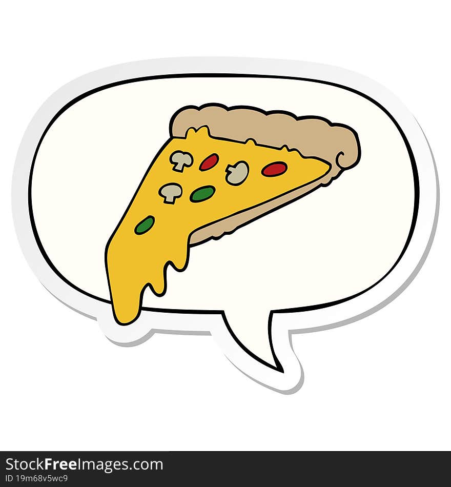 Cartoon Pizza Slice And Speech Bubble Sticker