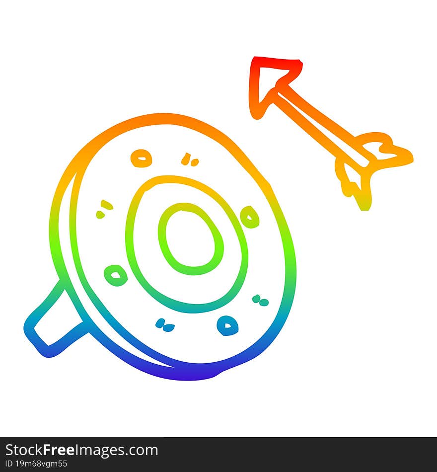 rainbow gradient line drawing cartoon shield and arrow