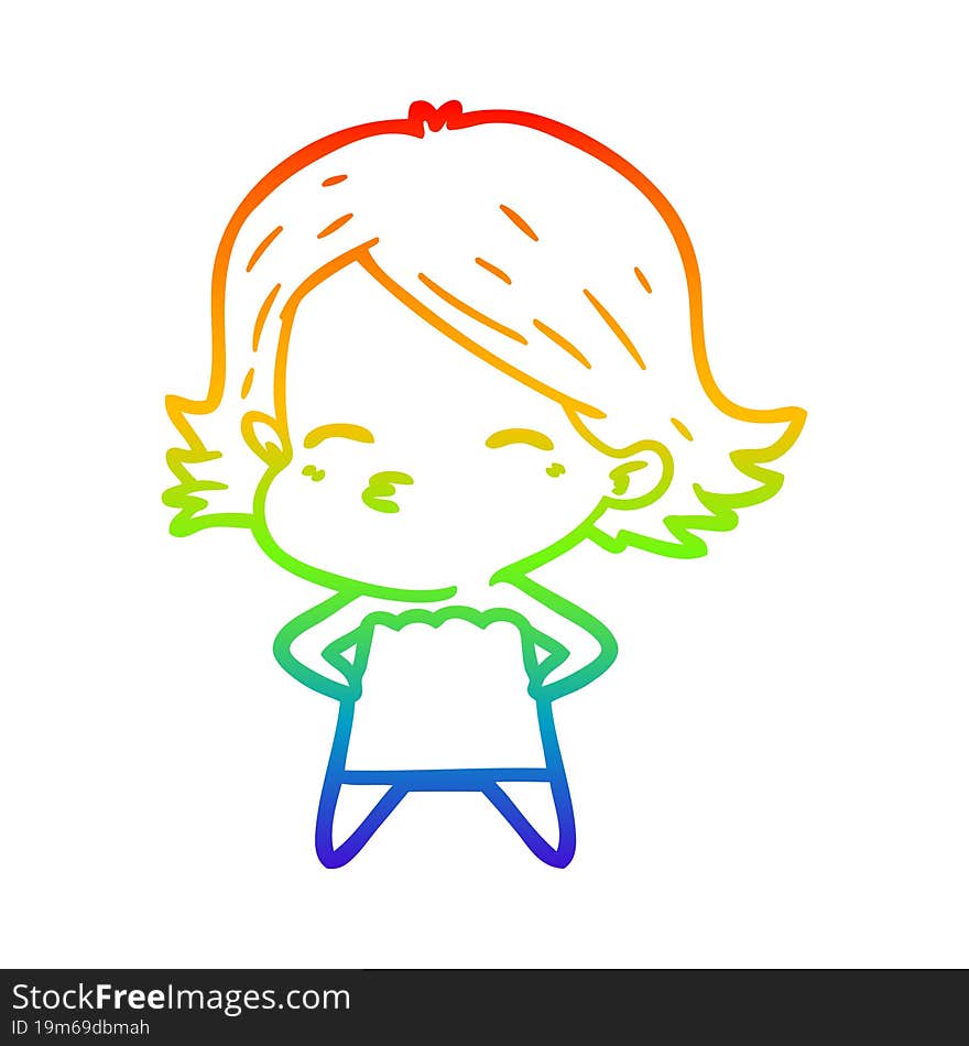 rainbow gradient line drawing of a cartoon woman