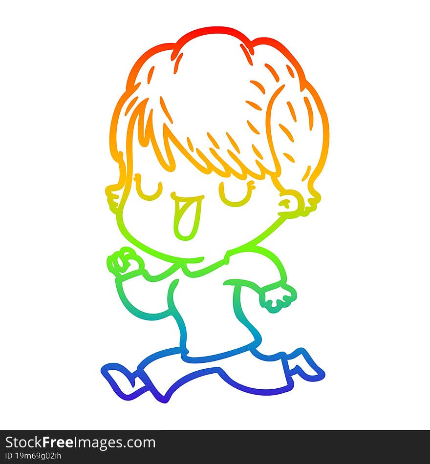 rainbow gradient line drawing of a cartoon woman talking