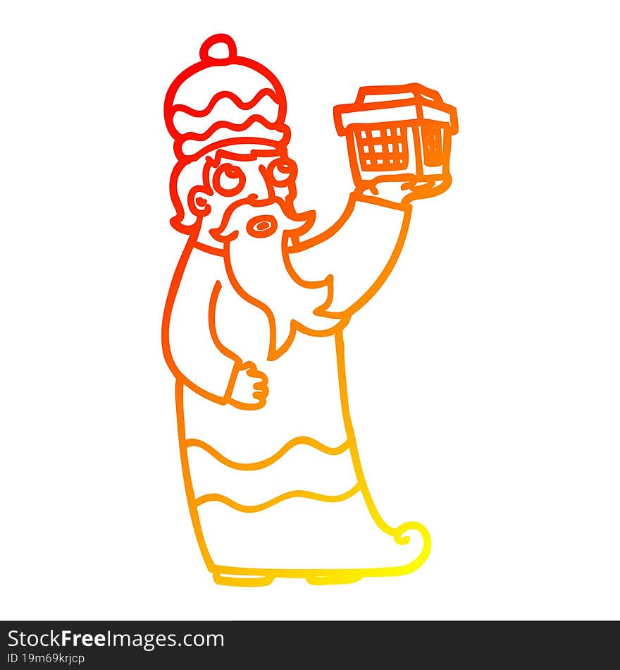 warm gradient line drawing one of the three wise men cartoon