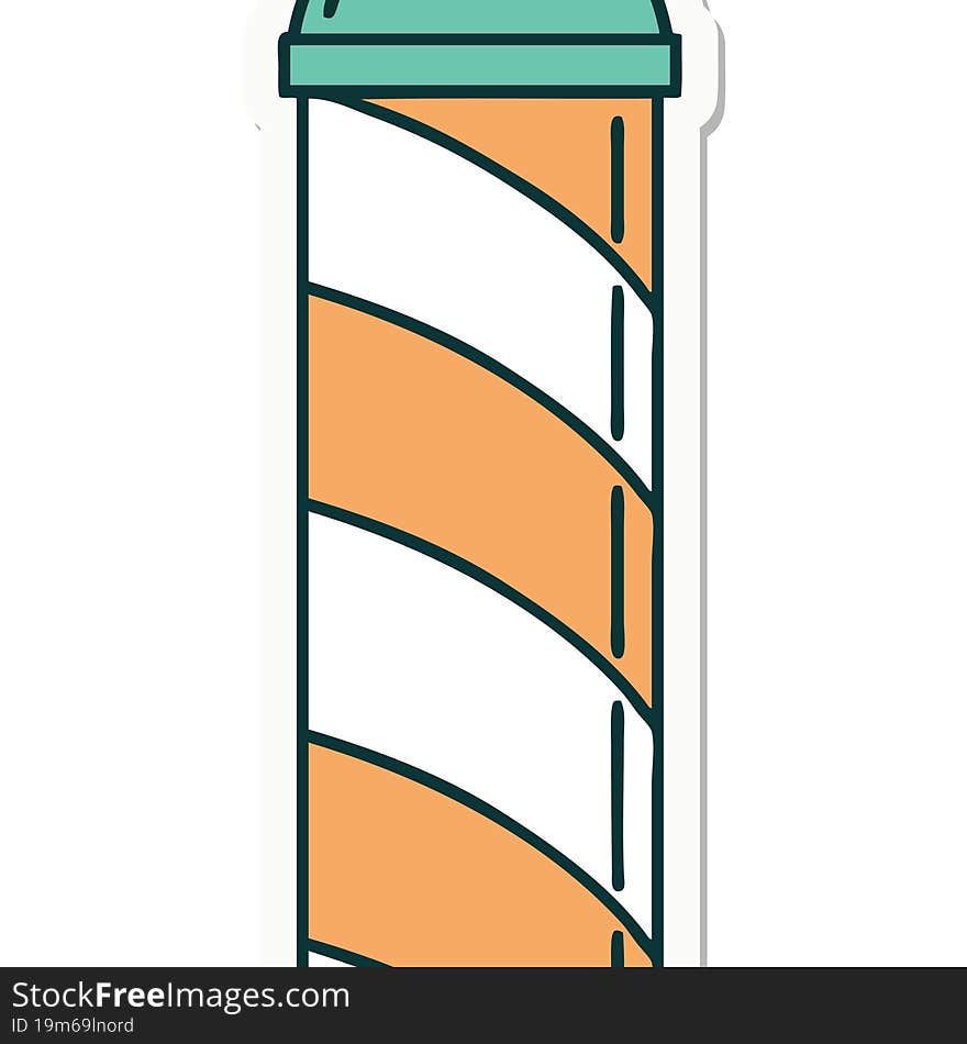 sticker of tattoo in traditional style of a barbers pole. sticker of tattoo in traditional style of a barbers pole