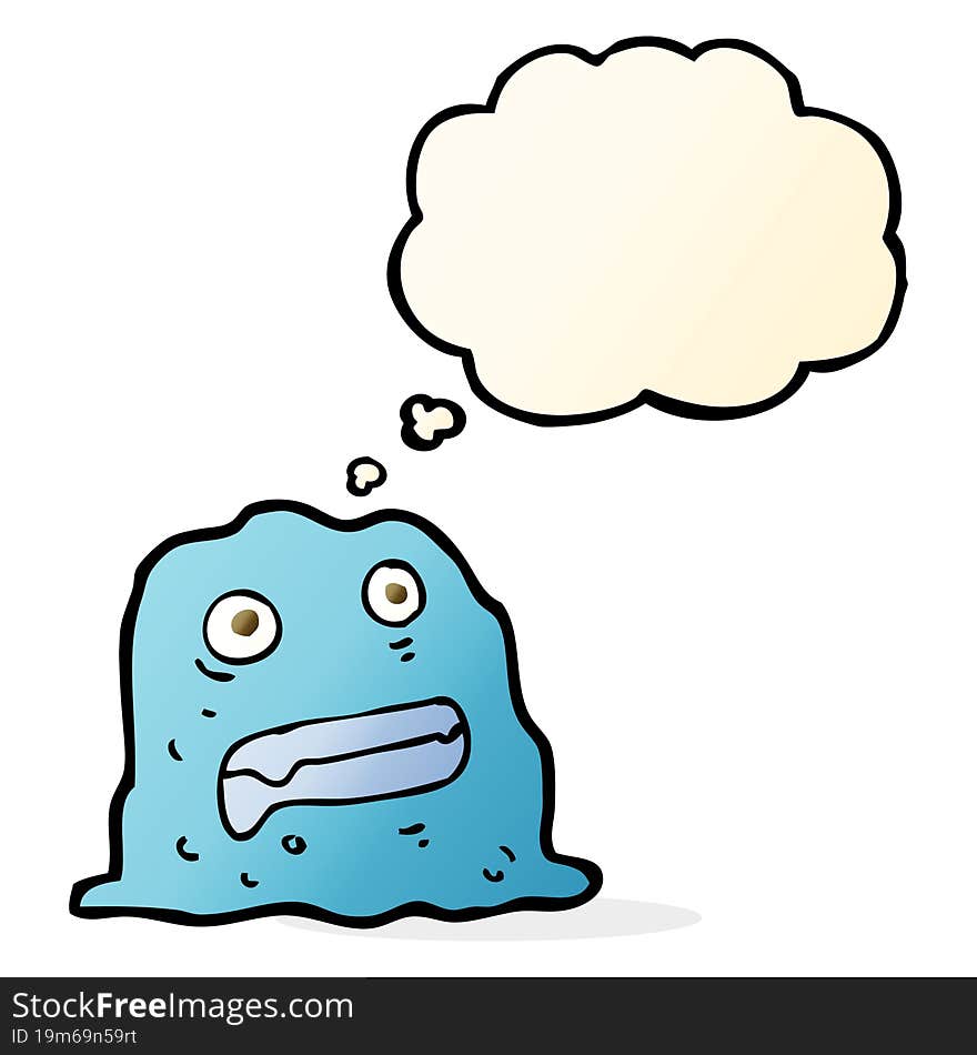 cartoon slime creature with thought bubble