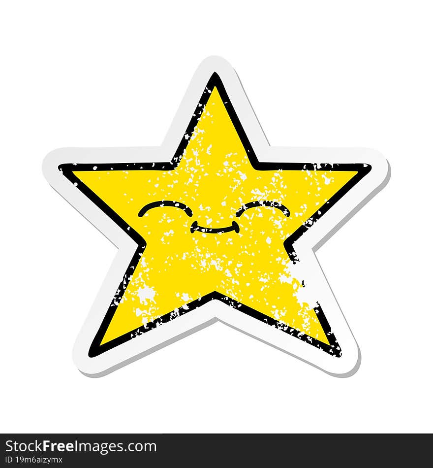 distressed sticker of a cute cartoon gold star