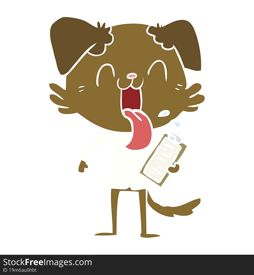 Flat Color Style Cartoon Panting Dog With Clipboard