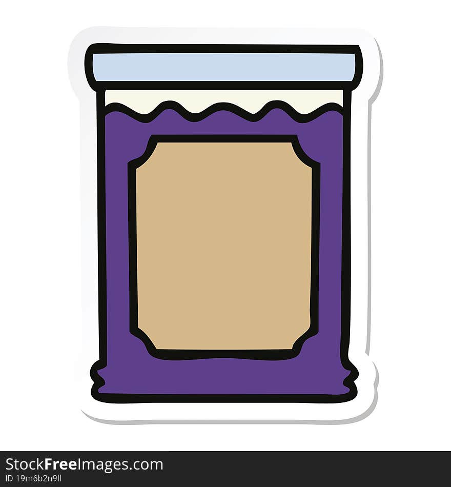 sticker of a quirky hand drawn cartoon jar of jam