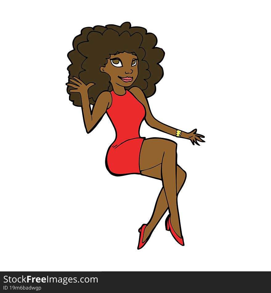 cartoon sitting woman waving