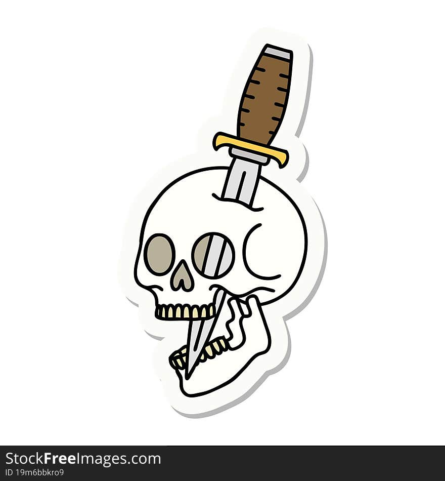 tattoo style sticker of a skull and dagger