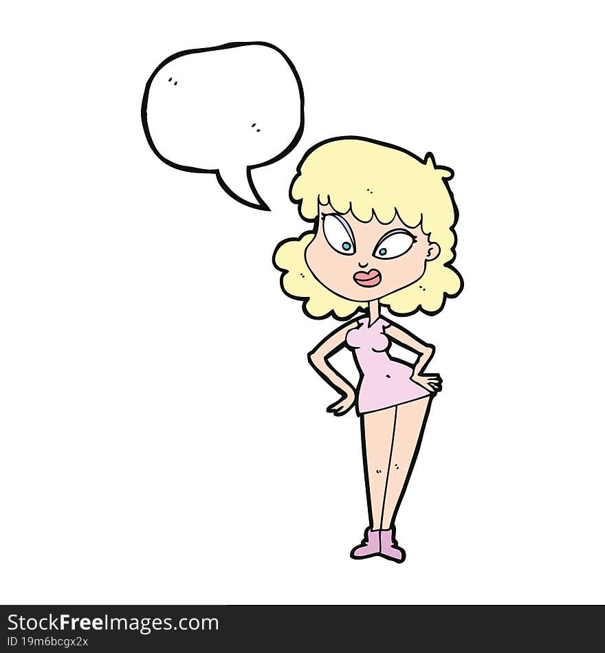 cartoon woman with hands on hips with speech bubble