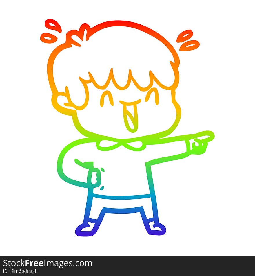 rainbow gradient line drawing of a cartoon laughing boy