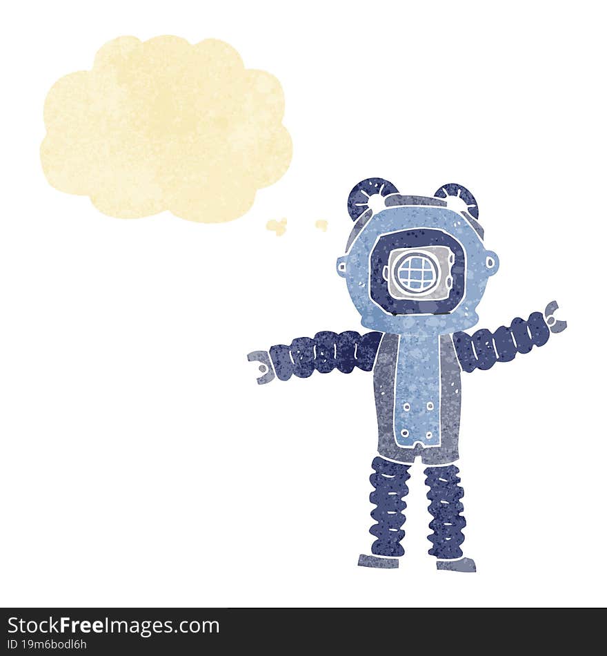 cartoon deep sea diver with thought bubble