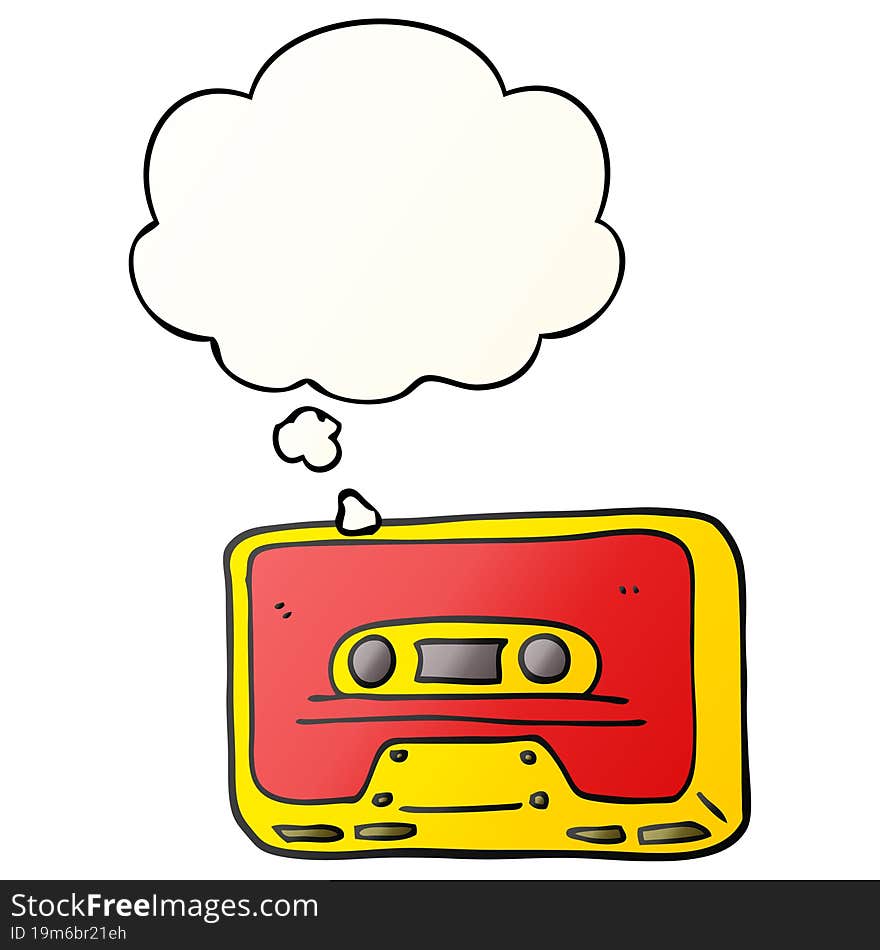 cartoon old tape cassette and thought bubble in smooth gradient style