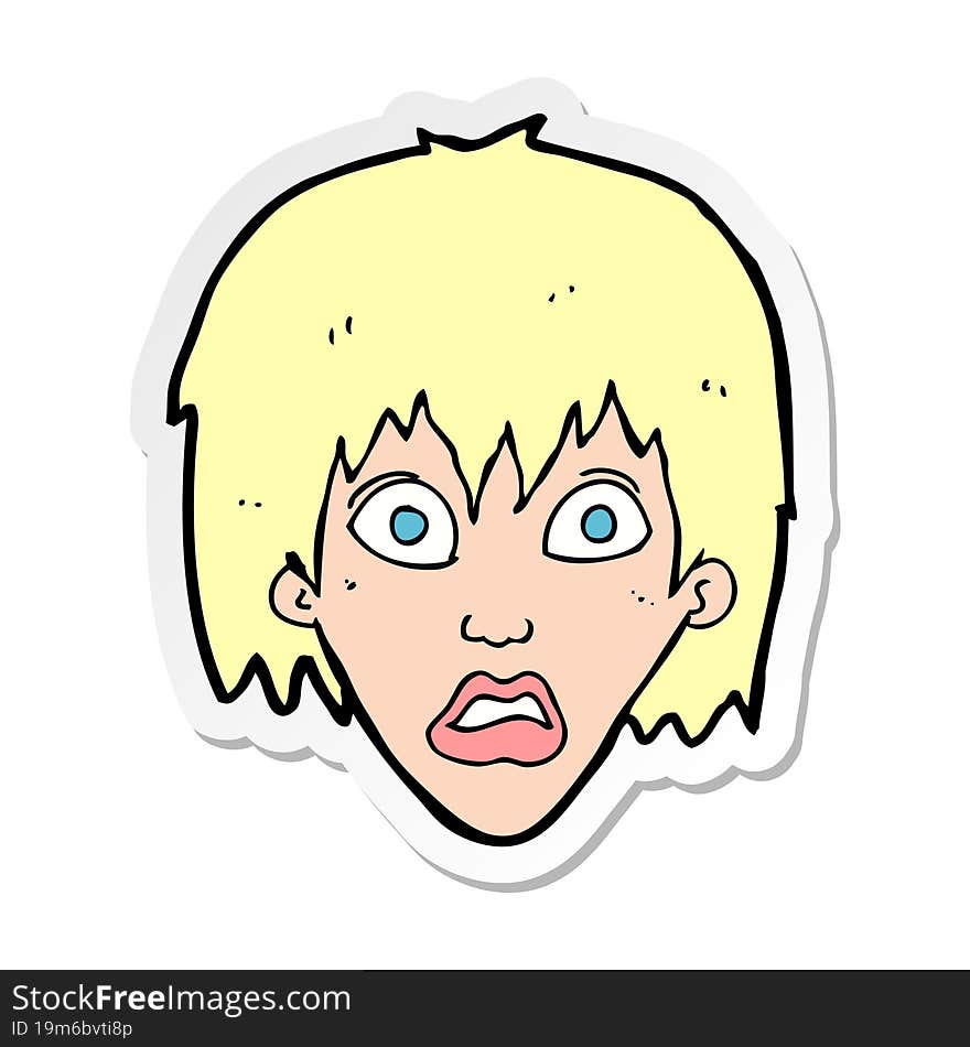 sticker of a cartoon frightened woman