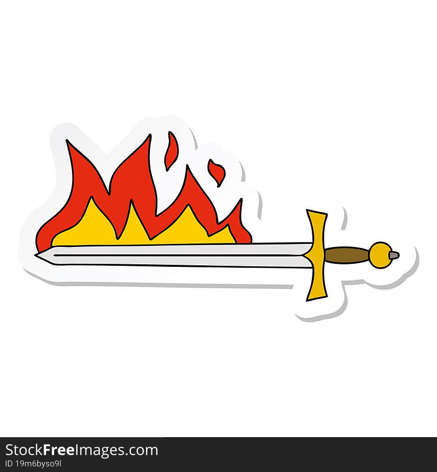 sticker of a quirky hand drawn cartoon flaming sword