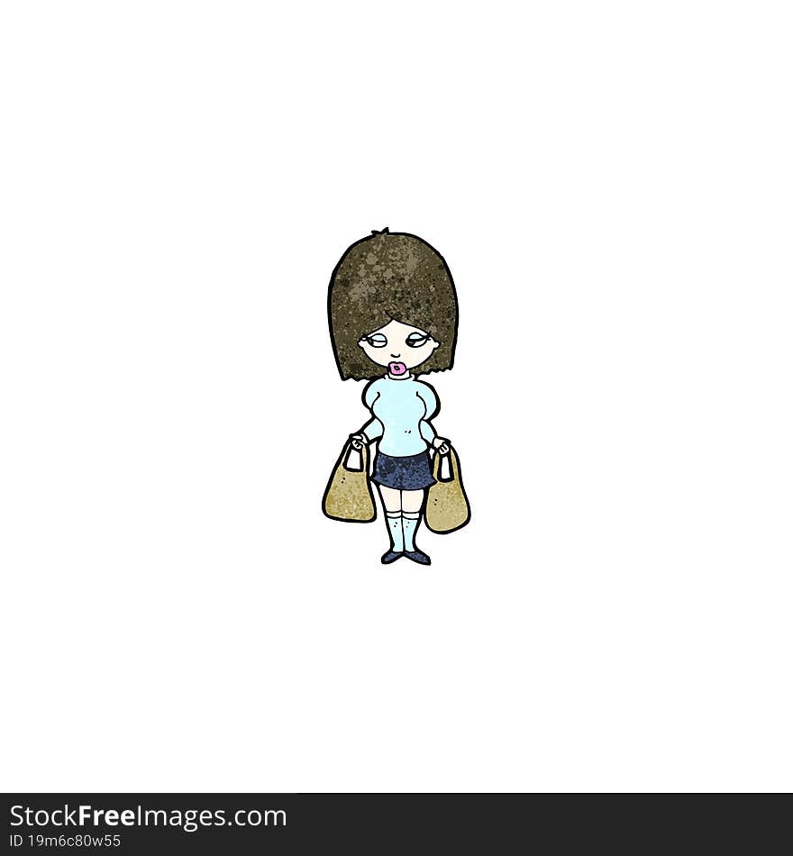 cartoon woman carrying shopping bags