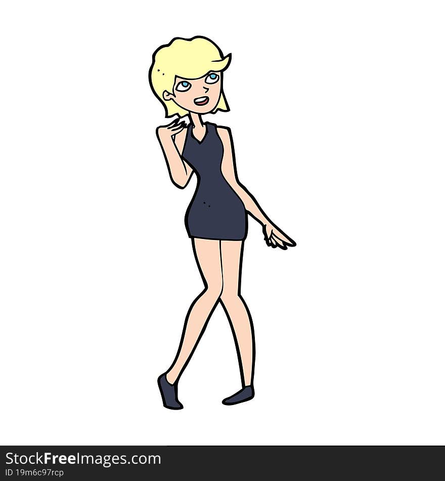 cartoon woman in cocktail dress