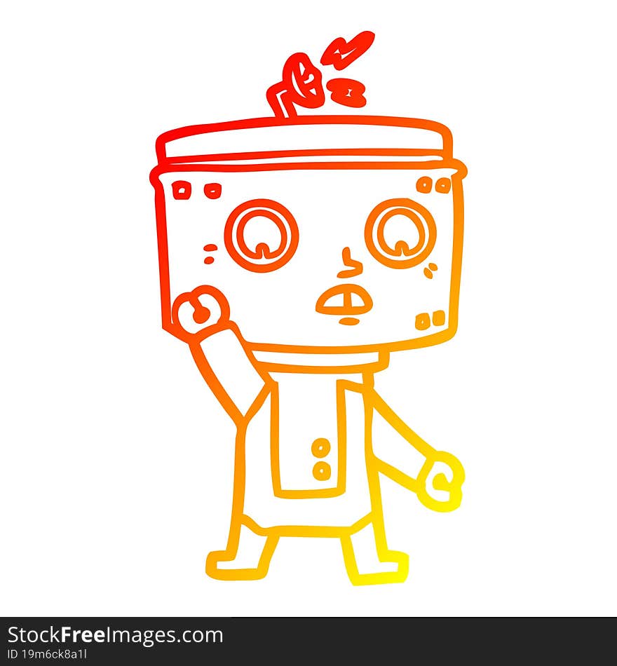 warm gradient line drawing cartoon robot waving