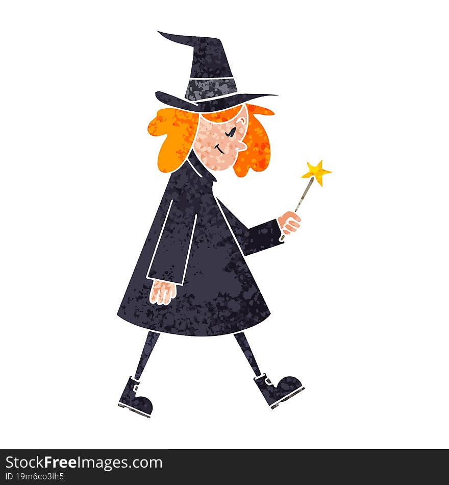 retro illustration style quirky cartoon witch. retro illustration style quirky cartoon witch