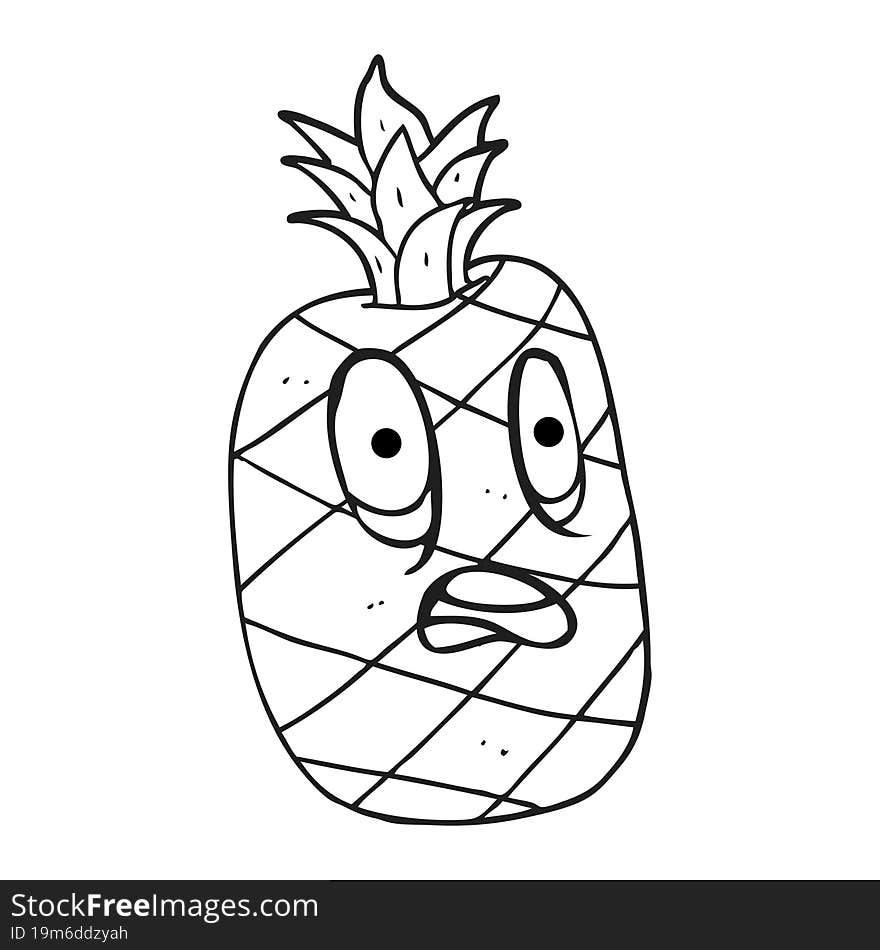 freehand drawn black and white cartoon pineapple