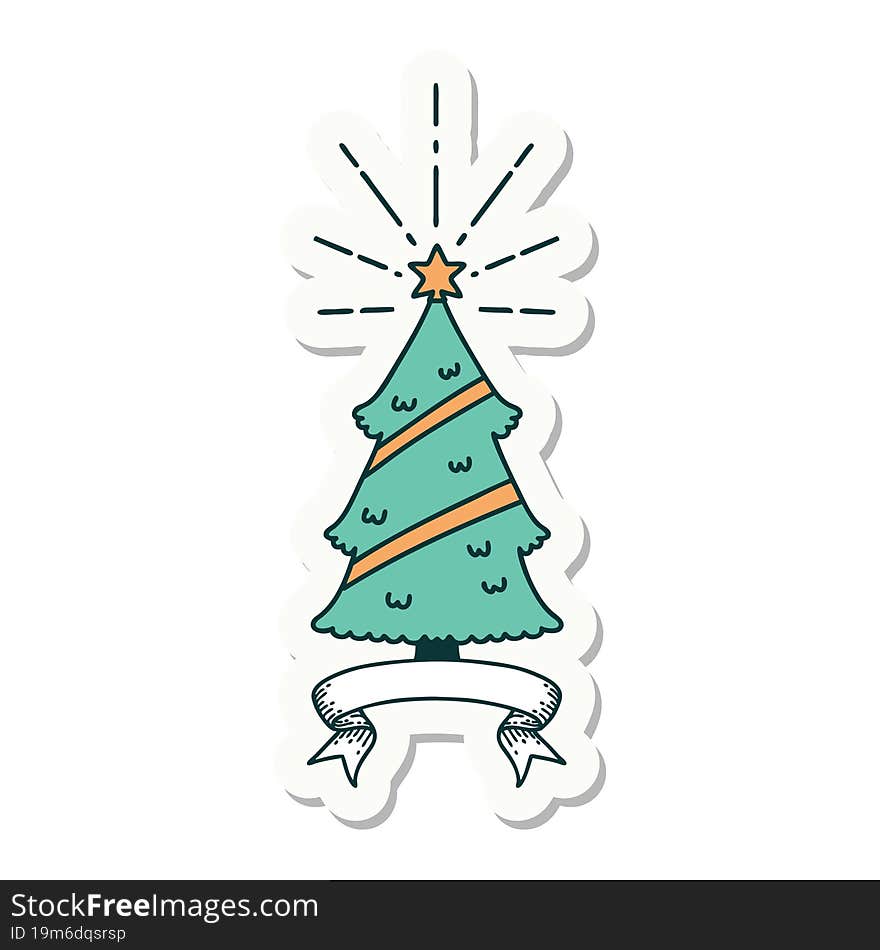 sticker of tattoo style christmas tree with star