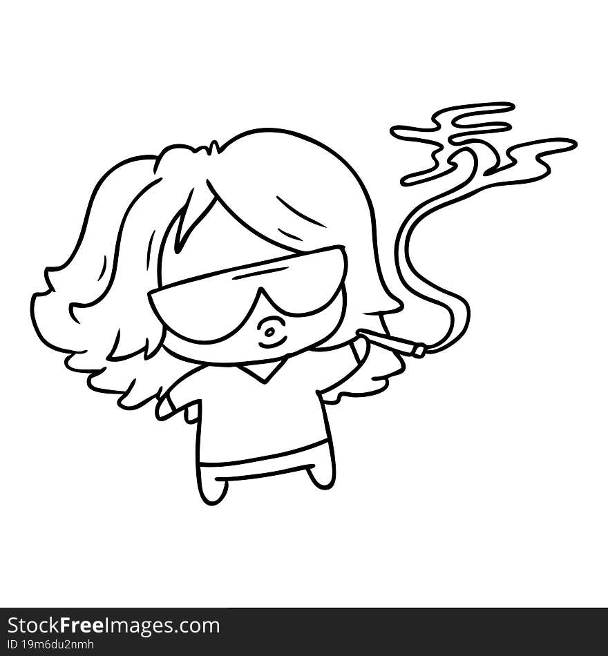 line drawing illustration cute kawaii smoking a joint. line drawing illustration cute kawaii smoking a joint