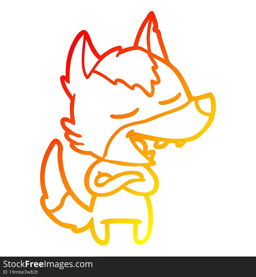 warm gradient line drawing cartoon wolf laughing