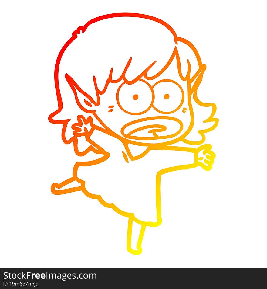 warm gradient line drawing cartoon shocked elf girl