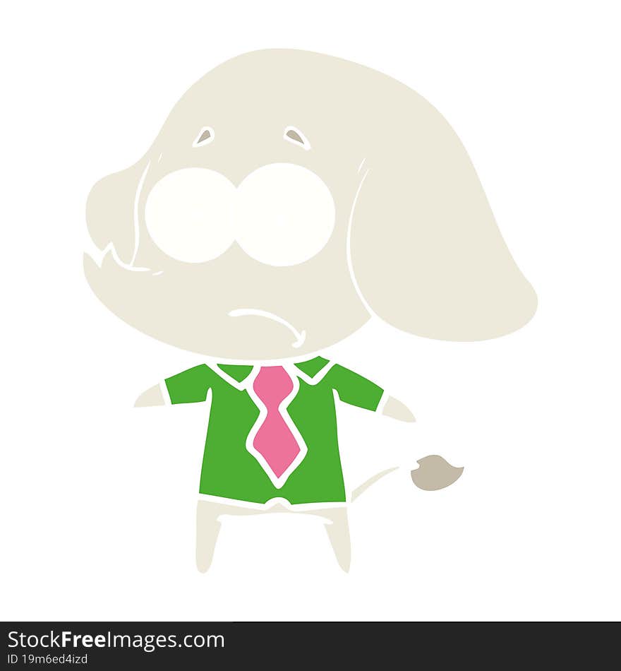 flat color style cartoon unsure elephant in shirt and tie