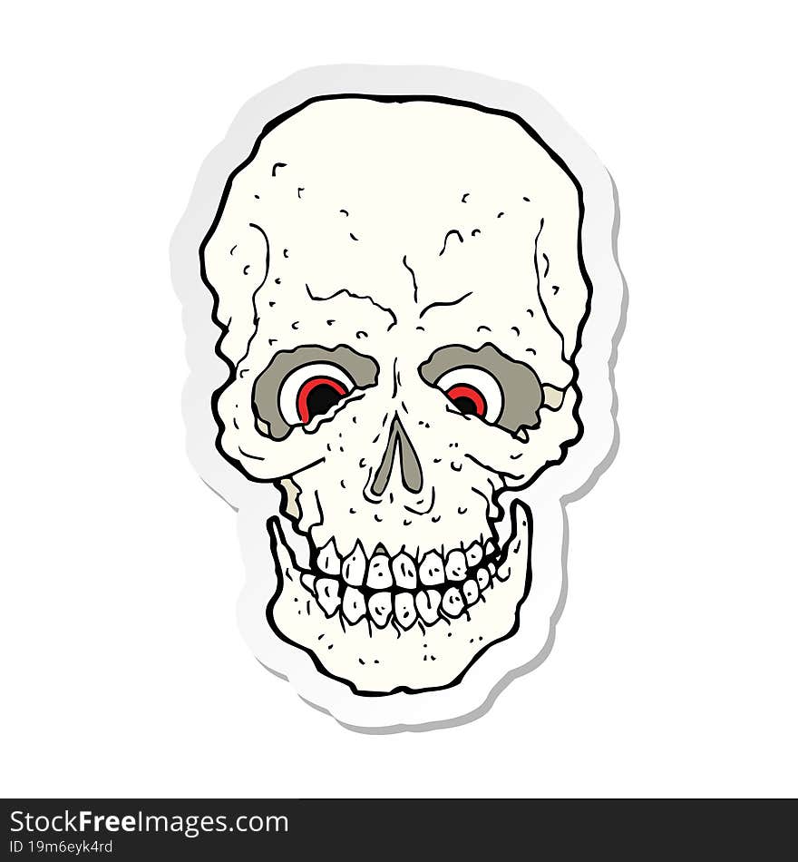 sticker of a cartoon spooky skull