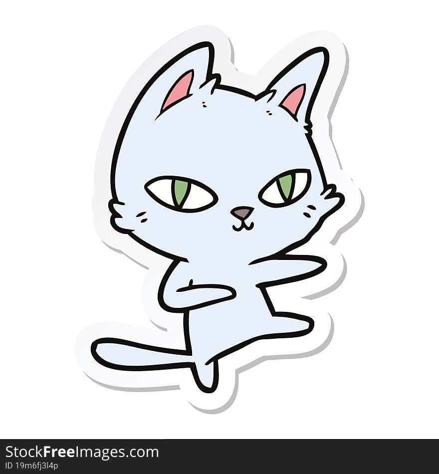 Sticker Of A Cartoon Cat Dancing